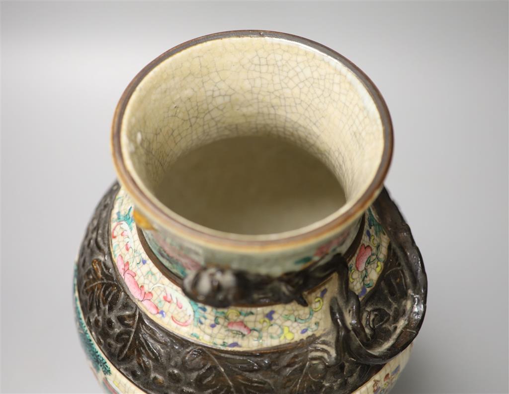 A 19th century Chinese crackleglaze famille rose vase, 31.5cm